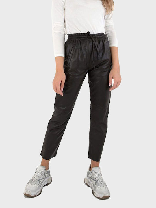 Women's Fabric Capri Trousers with Elastic Brown