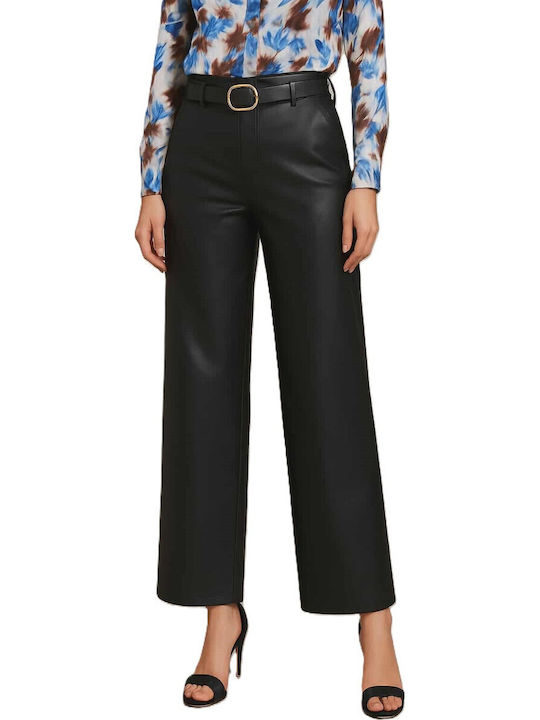Women's High-waisted Fabric Trousers in Loose Fit Black