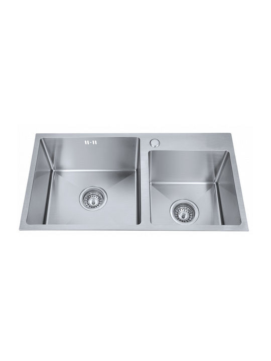 Inter Ceramic Ένθετος Νεροχύτης Inox με Μπαταρία Μ84xΠ49cm Γκρι