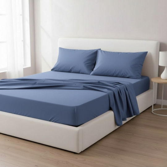 Olia Home Σετ Σεντόνια Διπλά 200x260εκ. Light-blue (4τμχ)