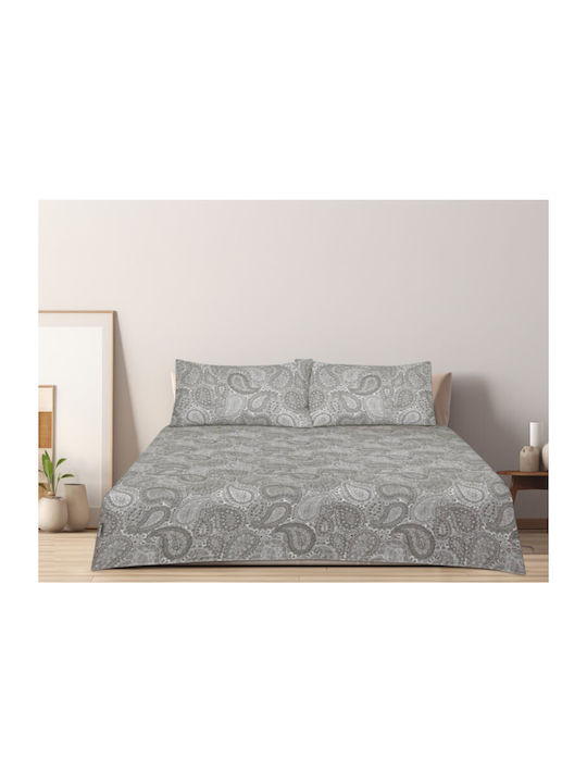 Paisly Grey Set Super-Double Flannel Bed Sheets with Rubber Hugger 160x200+32cm Flannel Paisly Grey (4 Pieces)