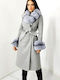 Damen Gray Mantel mit Fellbesatz