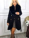 Wolle Damen Black Mantel mit Fellbesatz