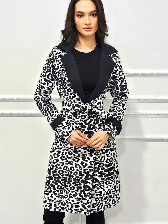 Damen Leopard Black Leopard Mantel mit Knöpfen