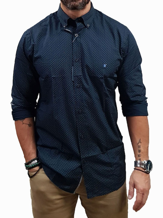 Long Sleeve Cotton Shirt in Regular Fit Navy Indigo