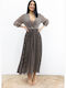 Summer Midi Dress for Wedding and Christening Brown 1952 Brown Polka Dot