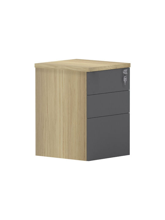Lotus Office Storage Chipboard Drawer with Wheels, Lock & Drawers Φυσική-ανθρακί L40xW44xH61cm