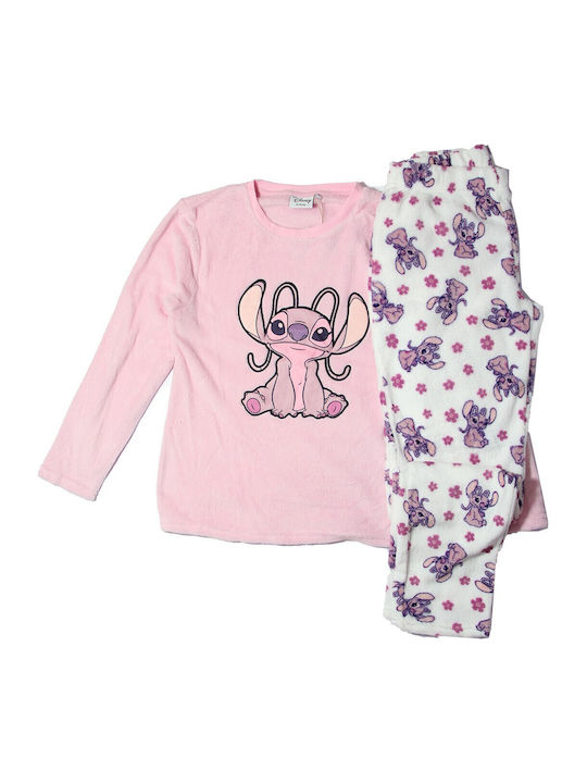 Disney Winter Women's Pyjama Set Pink Lilo & Stitch Angel