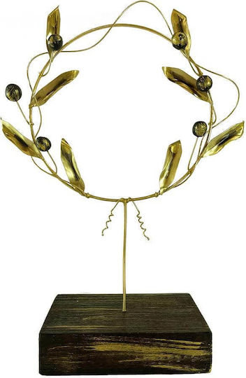 Handgemachtes Dekoratives Goldenes Antike Kupfer Kranz Olive Holzbasis Höhe: 26cm