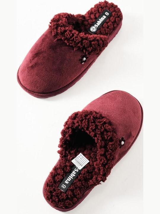 Winter Women's Slippers with Fur Burgundy