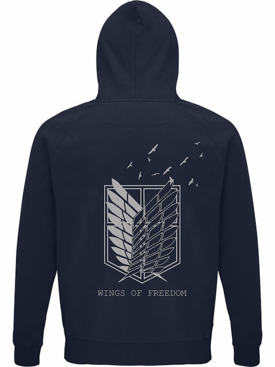 Unisex Organic Cotton Hoodie Attack on Titan Wings Freedom Back Print Navy Blue