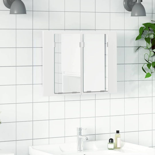vidaXL Rectangular Led Bathroom Mirror Made of Plastic with Shelf & Cabinet 60x12cm White