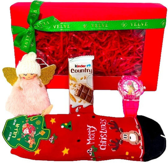 Pachet Secret Santa Ornament Ceas Șosete Copii Kinder Țară Ciocolată De Crăciun În Cutie De Fereastră