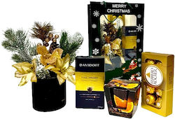 Pachet De Crăciun Aranjament Floral De Crăciun Praline Ferrero Rocher Lumânare Parfumată Cu Cafea Davidoff Ambalat În Pungă Cadou Negru-Auriu
