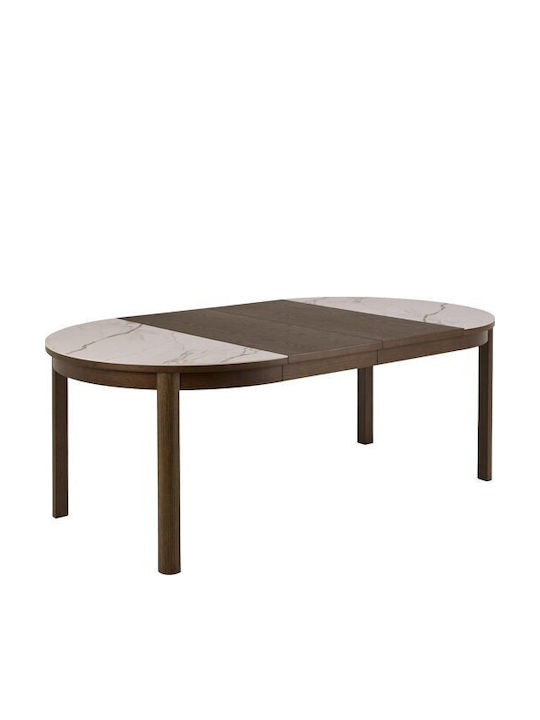 Melfero 101 Round Table Dining Room with Marble Surface White Marble, Dark Oak 75x75cm