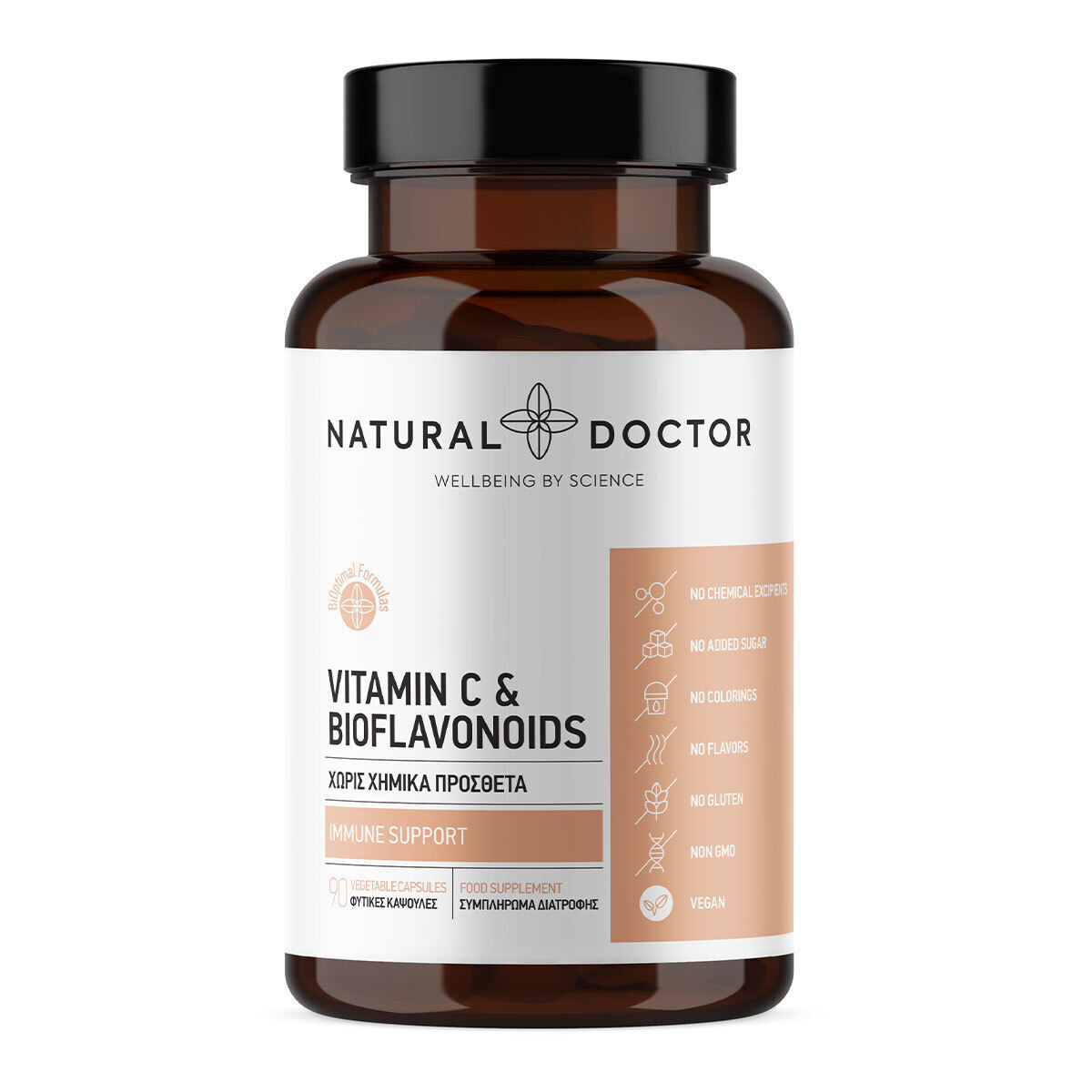 Natural Doctor Vitamin C & Bioflavonoids Βιταμίνη για Ενίσχυση του Ανοσοποιητικού, τo Δέρμα & Αντιοξειδωτική δράση 90 φυτικές κάψουλες