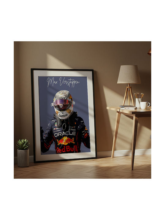 Poster Formula1 Max Verstappen F058 30cm X 40cm Frame Dark Natural Wood Brown