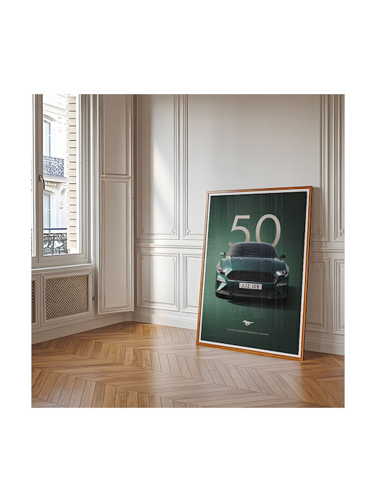 Poster 50 Years Mustang Car Cr001 30cm X 40cm Frame Dark Natural Wooden Brown