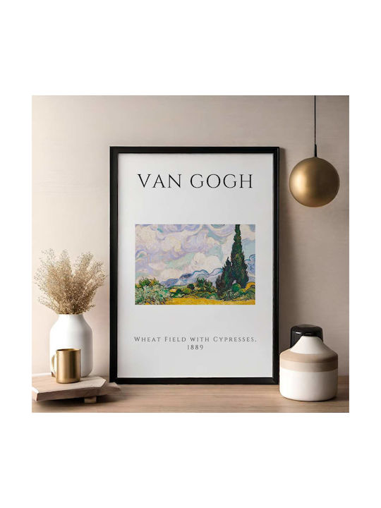 Poster Van Gogh Wheat Field Cypresses Art002 30cm X 40cm Κορνίζα Σκούρο Φυσικό Ξύλου Καφέ