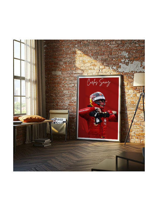 Poster Formula1 Carlos Sainz F061 30cm X 40cm Frame Dark Natural Wood Brown