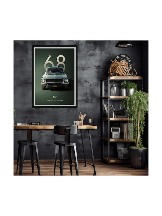Poster 1968 Bullitt Mustang Cr003 30cm X 40cm Frame Dark Natural Wooden Brown