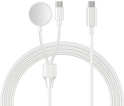 Edman 2-в-1 Бързозареждащ Кабел Usb-c Магнитен Съвместим С Apple Watch Iphone Бял