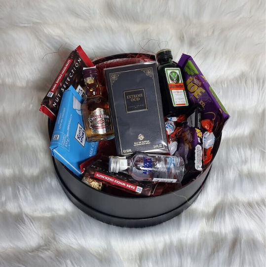 Extreme Oud Gift Package Elegant Black Box Louis Varel Perfume Selection Miniature Drinks Sweets
