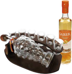 Minibar Set Saber Elyzia Apricot 25% 0.5l Crescent-Shaped Wooden Holder 6 Glasses