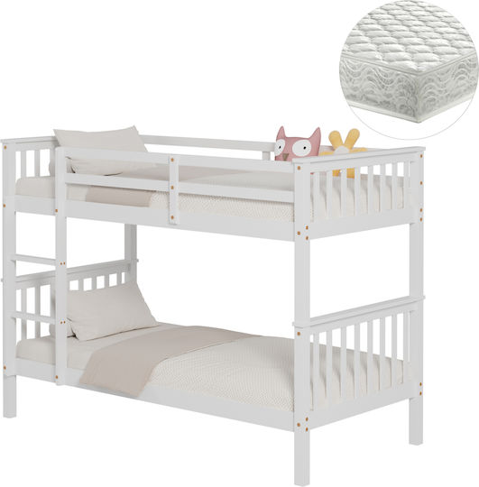Lantai Pat pentru Copii Cușeta Single cu Saltea Alb 90x190cm
