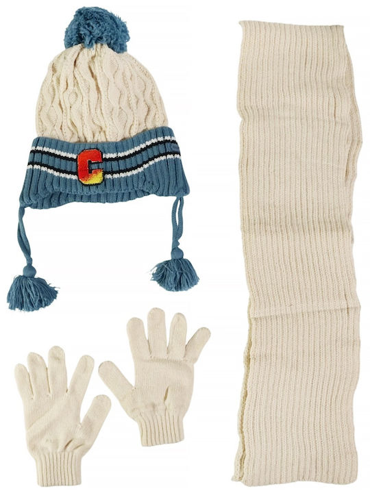 Kids Beanie Set with Scarf Knitted Beige