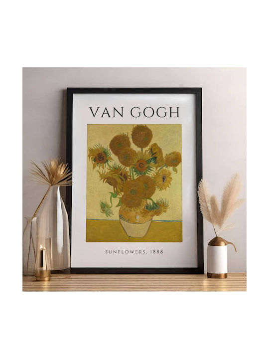 Poster Van Gogh Sunflowers Art006 30cm X 40cm Κορνίζα Σκούρο Φυσικό Ξύλου Καφέ