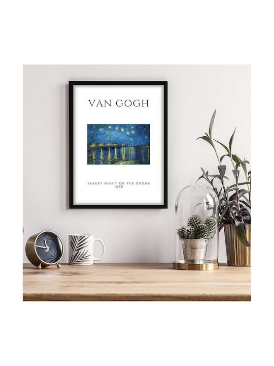 Poster Van Gogh Starry Night On Rhone Art004 30cm X 40cm Frame Dark Natural Wood Brown