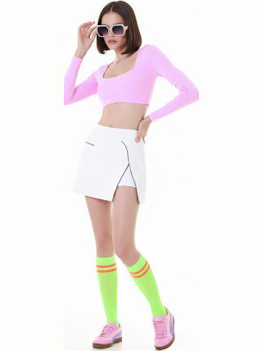 Damen Crop Top Langarm Pink