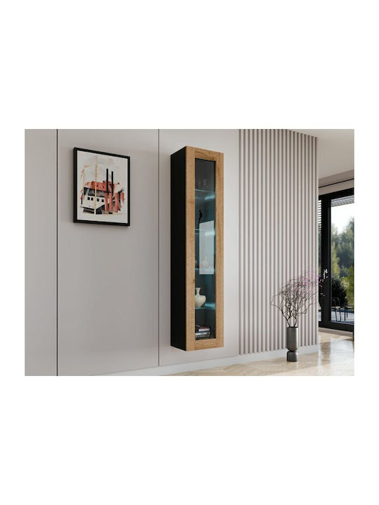 Venenou 129 Wall Living Room Display Cabinet made of Particleboard with Glass & Lighting Black 40x30x180cm