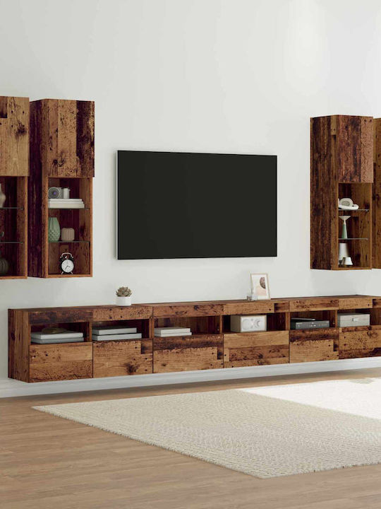 Living Room TV Unit with Lighting Old Wood L30.5xW30xH104cm