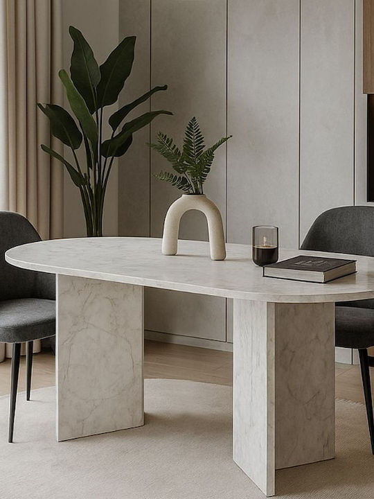 Cortado Dining Table Wooden White Marble Effect 138x80x75cm