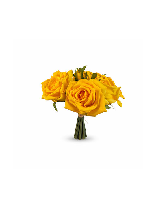 Koart Rosetta Yellow Artificial Bouquet Roses Real Touch 21 Cm 6 Pieces