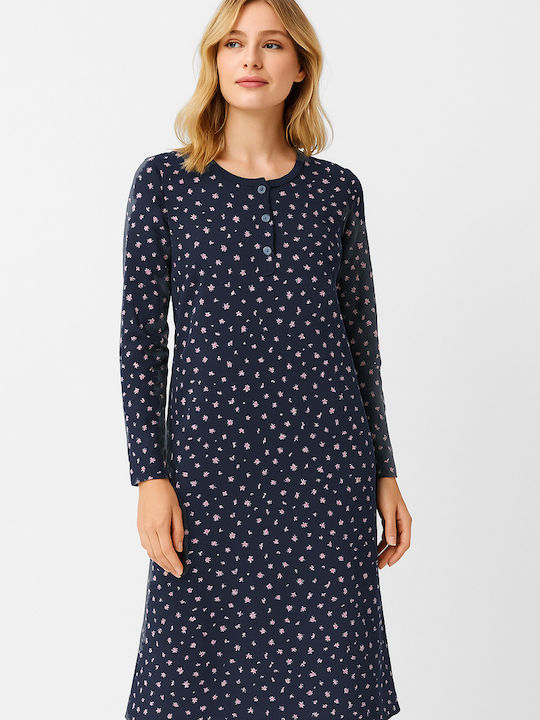Cherry Winter Damen Nachthemd Dark Blue
