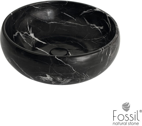 Fossil Drop-In Marble Bathroom Sink 42x42x14cm Marquina Nero