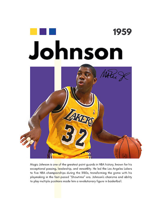 Poster NBA Greatness Series Magic Johnson Snk278 21cm X 30cm Frame Dark Natural Wood Brown