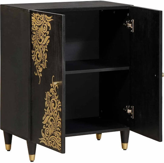 Wooden Chest of Drawers Black Velvet-Black Metal 60x33x75cm