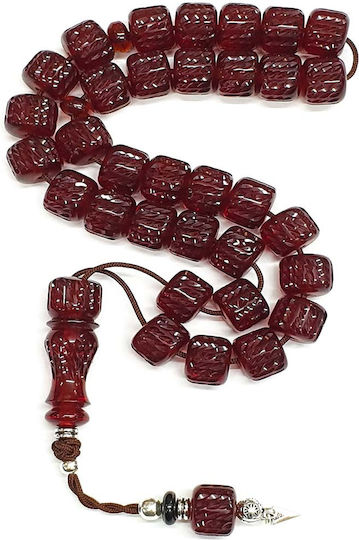 Roloi Komboloi Graven Mastic Worry Beads with 33 Beads Red 36cm