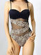 One-Piece Swimsuit Animal Print Black And Beige