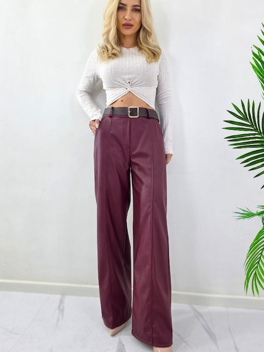 Γυναικείο Burgundy Σετ με Παντελόνι σε Relaxed Εφαρμογή
