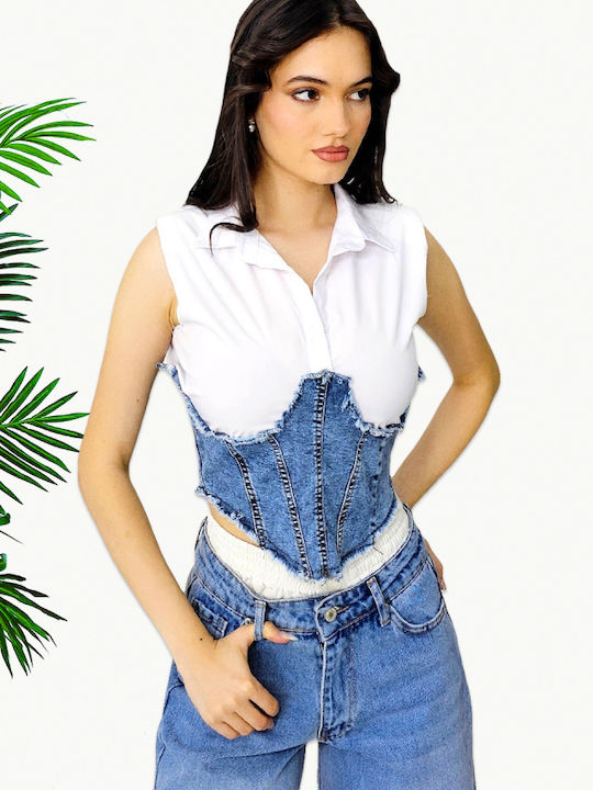 Ärmellos Damen Hemd Blau