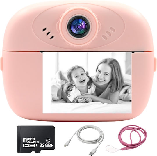 Smartic Cameră Pentru Copii Hd 1080p Rezoluție Baterie 1000mah Ecran 2.4 Inch Card Memorie 32 Gb Funcție Imprimare Instantanee Jocuri Incorporate Mp3 Mod Selfie Usb Type-c Roz