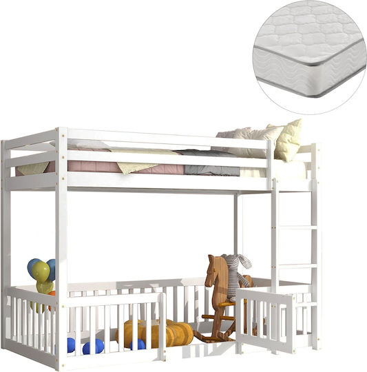 Playkid Детско Легло Двуетажно Единично с Матрак Бял 90x190см
