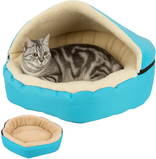 Pat Pentru Câini și Pisici Zola Cu Baldachin Detasabil 54 X 13 Cm Material Moale Rotund Albastru Crem