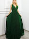 Sommer Maxi Abendkleid Satin Wickel mit Masche Grün