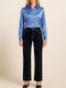 Women's Satin Long Sleeve Shirt Sky Blue